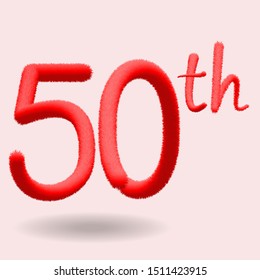 Number 50th Realistic Fur Effect. Fur number and element. Funny fur element for poster, branding, design birthday, anniversary, New Year, holiday sale, game design. EPS10