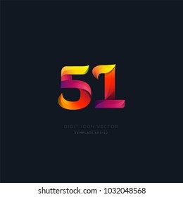 Number 51 fifty one multi colour digit icon vector template.
