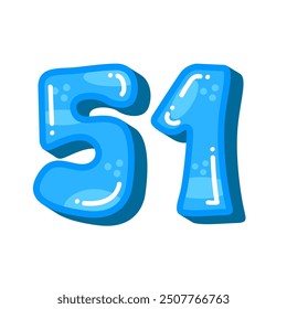 Number 51 fifty one vector illustration, colorful number 51 image isolated, cartoon kids design style