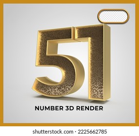 number 51 gold style 3D render luxury