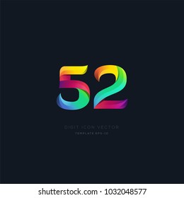 Number 52 fifty two multi colour digit icon vector template.
