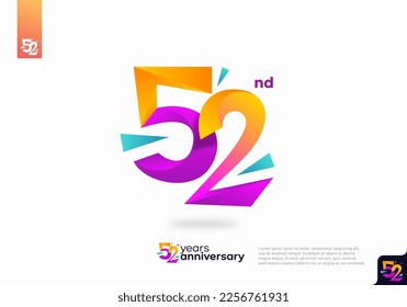 Number 52 logo icon design, 52nd birthday logo number, anniversary 52