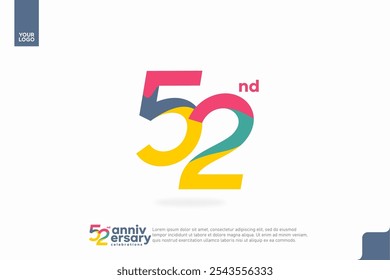 Número 52 diseño de icono de logotipo, número de logotipo de cumpleaños 52, aniversario 52