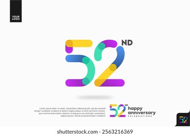 Number 52 logo icon design, 52nd birthday logo number, anniversary 52