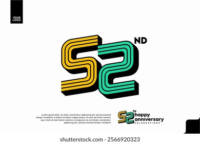 Number 52 logo icon design, 52nd birthday logo number, anniversary 52