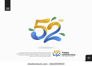 Number 52 logo icon design, 52nd birthday logo number, anniversary 52