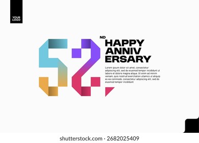 Número 52 diseño de icono de logotipo, número de logotipo de cumpleaños 52, aniversario 52