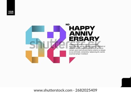 Number 52 logo icon design, 52nd birthday logo number, anniversary 52
