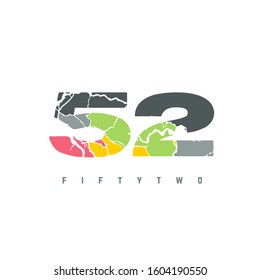Number 52 vector font alphabet, modern map design with brilliant colorful letter for your unique elements