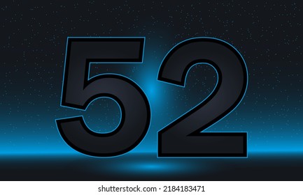 Nummer 52 Vektor. Luxuriöse blaue Nummer 52 mit luxuriösem, modernem Hintergrund. Vektordesign für Feiern, Einladungskarte und Grußkarte