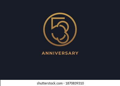 Number 53 logo, gold line circle with number inside, usable for anniversary and invitation, golden number design template, vector illustration