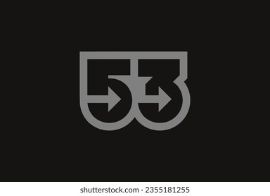 Number 53 Logo, Monogram number 53 with Arrow combination, usable for business and anniversary logos, flat design logo template, vector illustration