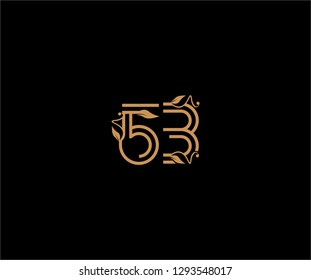 Number 53 monogram linear shape luxury flourishes ornament design logo