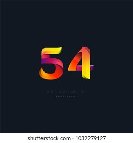 Number 54 fifty four multi colour digit icon vector template.