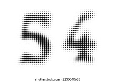 Number 54 Halftone. Pop art style. Halftone dotted backdrop. Design for web banners, wallpaper,sites vector illustration. Abstract Halftone Dotted Number.