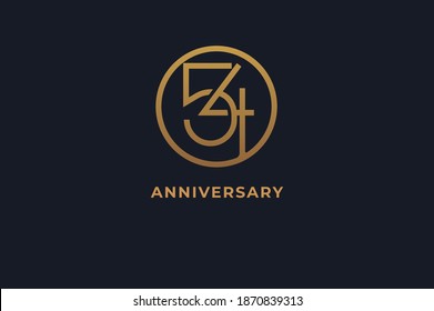 Number 54 logo, gold line circle with number inside, usable for anniversary and invitation, golden number design template, vector illustration