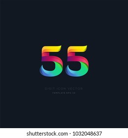 Number 55 fifty five multi colour digit icon vector template.
