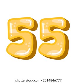 Número 55 cincuenta y cinco Ilustración vectorial, lindo número cincuenta y cinco 55 Clip Imagen de arte, amarillo sobre fondo blanco