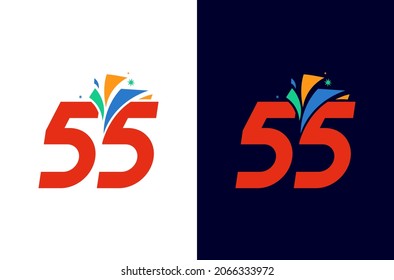 Number 55 firework logo. The design for anniversary or celebration with colorful fireworks