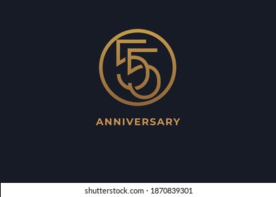 Number 55 logo, gold line circle with number inside, usable for anniversary and invitation, golden number design template, vector illustration