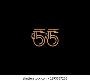 Number 55 monogram linear shape luxury flourishes ornament design logo