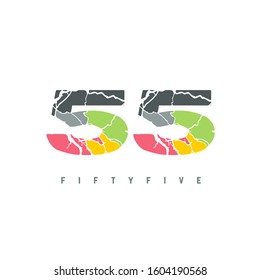 Number 55 vector font alphabet, modern map design with brilliant colorful letter for your unique elements on white background