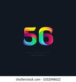 Number 56 fifty six multi colour digit icon vector template.
