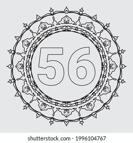 Número 56 con la página del libro de coloreado de mandala de marco