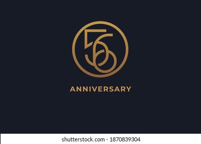 Number 56 logo, gold line circle with number inside, usable for anniversary and invitation, golden number design template, vector illustration