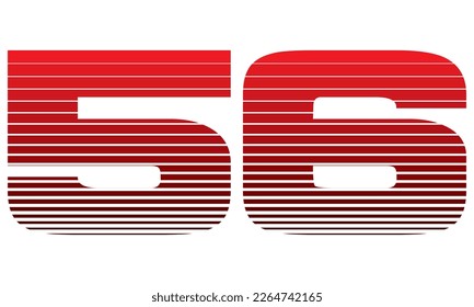 Number 56 Vector Illustration. Red Number Fifty Six Isolated On A White Background
