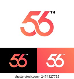 Number 56 years anniversary infinity connected symbol icon flat logo stock vector design