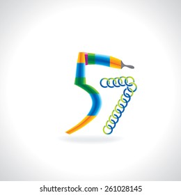 number 57 created by painting brush and green blue circles