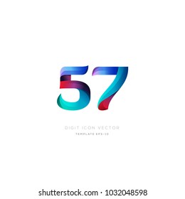 Number 57 fifty seven multi colour digit icon vector template.
