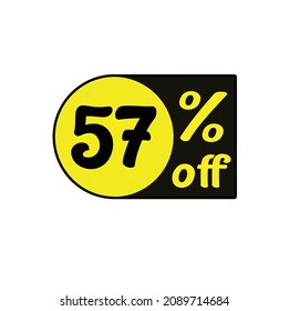Anzahl 57 % Rabatt, Rabatt für Geschäfte, Rabattsymbole auf Websites in Gelb und Schwarz, Original-Kunst.