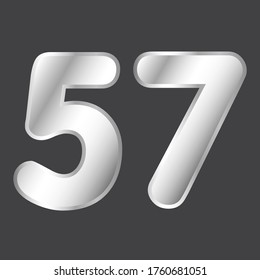 Number 57 vector in silver style. Eps10 vector illustration.