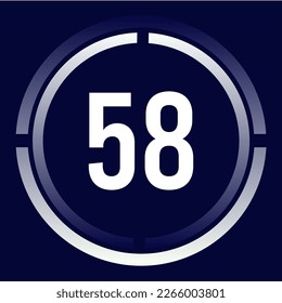 Number 58 design for business, print, books, movies, time-counting, companies in white, blue and blue gradient colors with half circles.