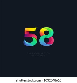 Number 58 fifty eight multi colour digit icon vector template.
