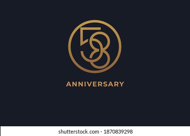 Number 58 logo, gold line circle with number inside, usable for anniversary and invitation, golden number design template, vector illustration