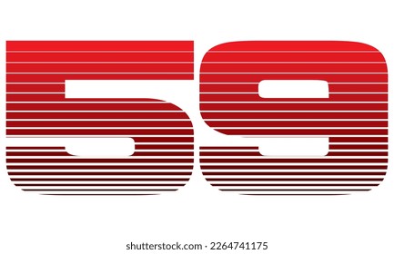 Number 59 Vector Illustration. Red Number Fifty Nine Isolated On A White Background