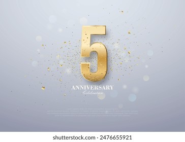 Number 5th design for anniversary celebrations, with unique and rare numbers. Charming premium vector design for posters, greetings, invitations and social media posts.