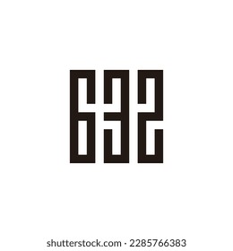 Number 6, 3 and 2 square, rectangles geometric symbol simple logo vector