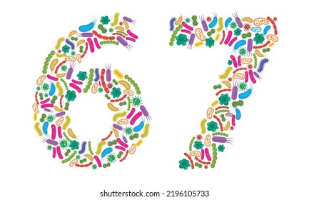 Number 6 7 made of Bacteria isolated on white background, bacteria font. Vector illustration.
