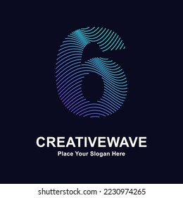 Número 6 línea abstracta diseño vectorial del logotipo de onda creativa. Adecuado para negocios, tecnología, logotipo de línea, onda abstracta y naturaleza 