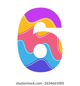number 6 in abstract style with smooth curved lines