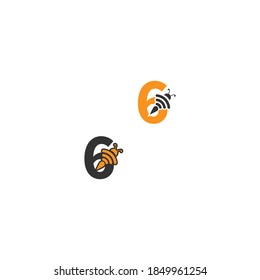 Number 6 bee icon  creative design logo illustration