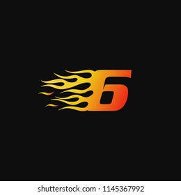 Number 6 Burning flame logo design template