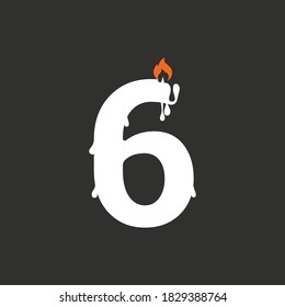 Number 6 Candle logo symbol or icon template design 