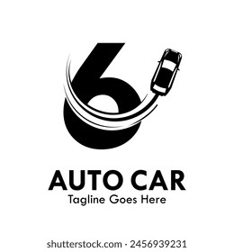 Number 6 with car design logo template illustration