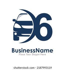 Number 6 with car vector logo design.  Fonts for event, promo, logo, banner, monogram, poster and identity.
