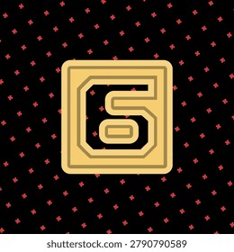 NUMBER 6 character artwork in warm spicy saffron tones with inset contour text and texture inspired by cross mark pattern